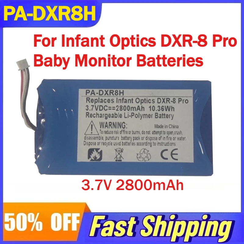 3.7V 2800mAh PA-DXR8H Rechargeable Li-Polymer Battery for Infant Optics DXR-8 Pro Baby Monitor Batteries Accessories
