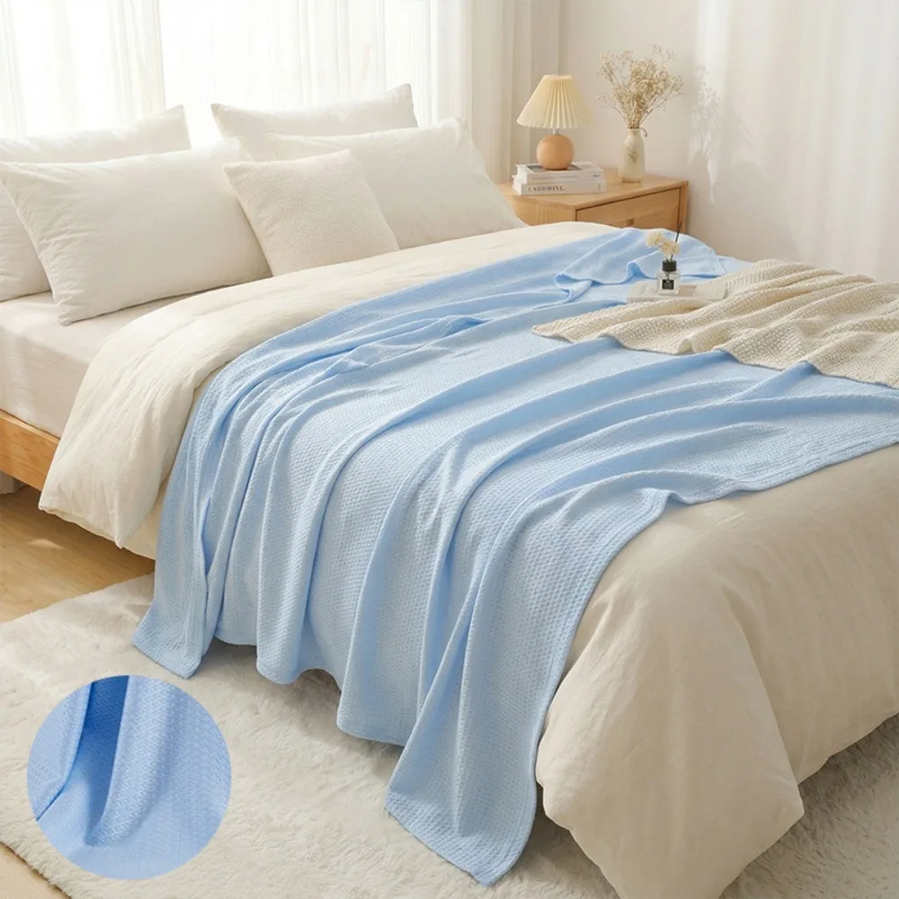 Rhomboid Pattern Summer Cooling Blanket Thin Breathable Air-Conditioning Comforters Bamboo Fiber Solid Color Sofa Throw Blanket