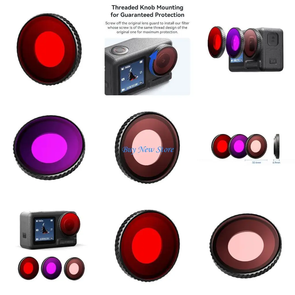 

20CE Lens Filter For Action 5Pro/4 Video Recording Anti Reflective Coating Ergonomic Clip Enhances Color Balance