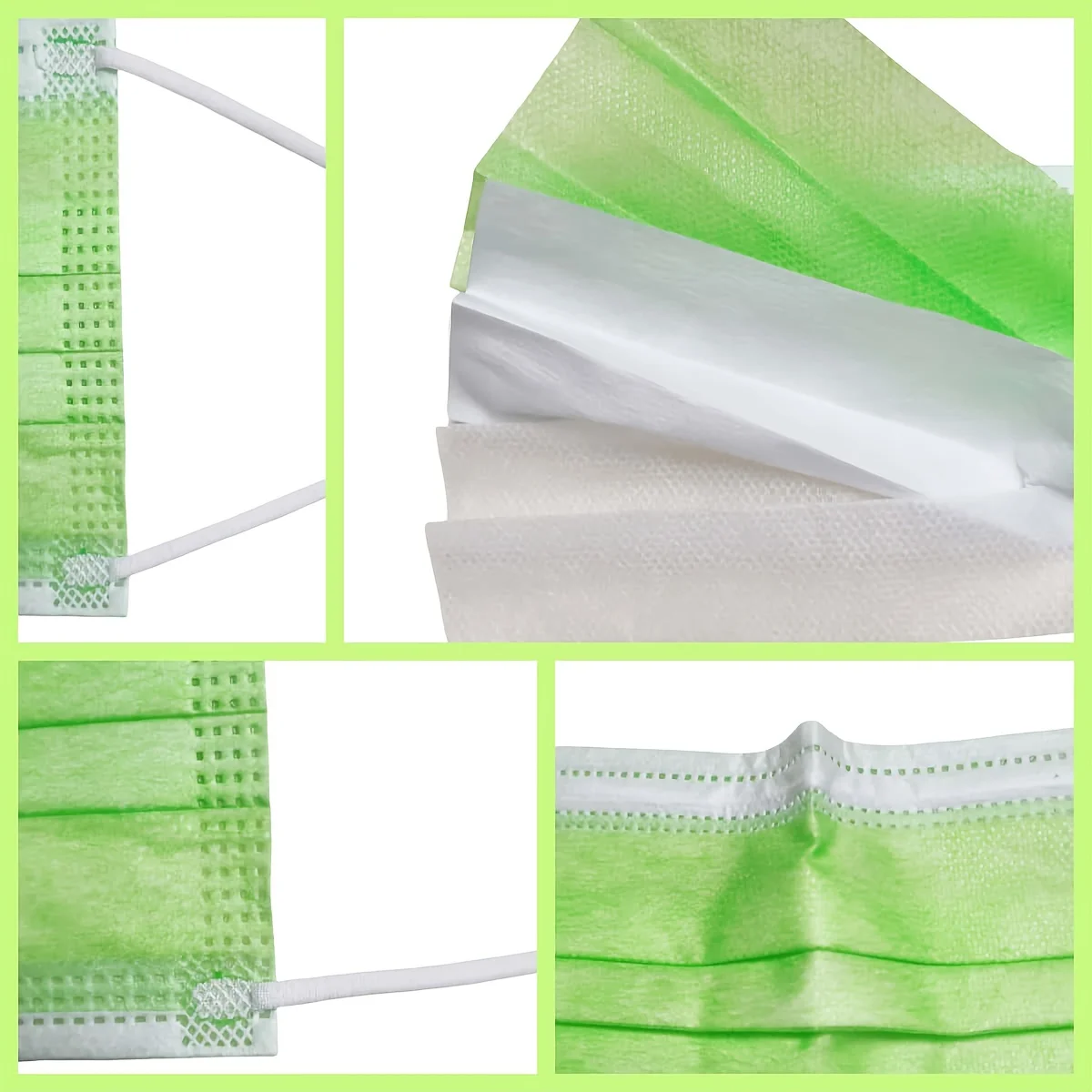 200 unidades de máscaras protetoras descartáveis verde fruta – 3 camadas espessadas, respiráveis e confortáveis, presilhas para os ouvidos ajustáveis e protetores de nariz com segurança ajustados - 200/100/50/10 peças,