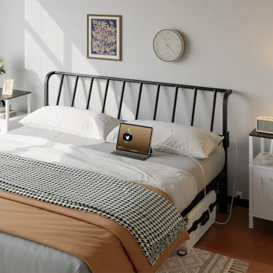 

Size Headboard Only, Metal Headboard with 2 Power Strips, 95 Degrees Reclining Backrest with Bed Frame Adapters, Easy Assembly