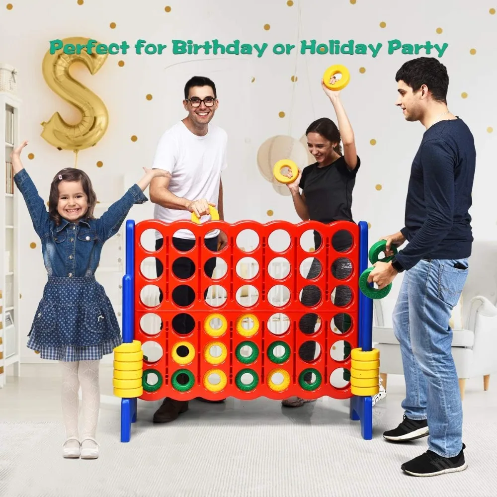 4 to Score Giant Connect 4 Game Set 3.5FT Tall with 42 Jumbo Rings Quick Release Slider for Indoor Outdoor Family Party
