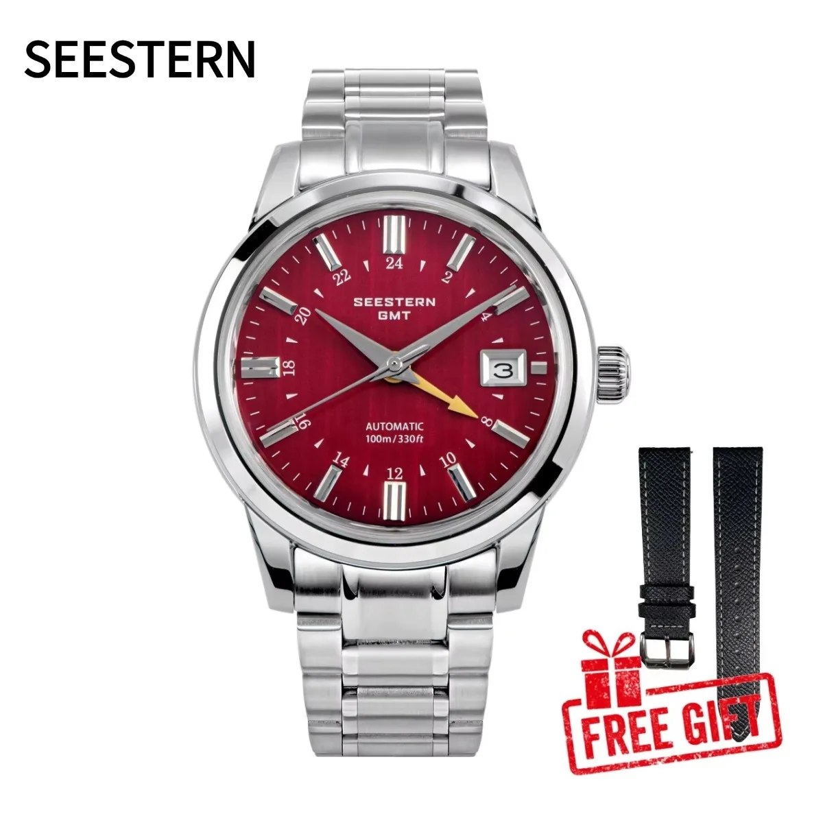 SEESTERN Men's Automatic Mechanical Wristwatch NH34 GMT Movement 10bar Waterproof Domed Sapphire Crystal Watch Limited S446 New