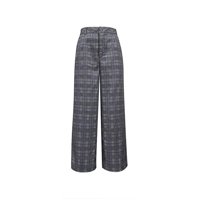 Retro Plaid Loose Casual Pants Women's Fashion Cross-Border Natural Waist Polyester Fiber Polyurethane Elastic Fiber