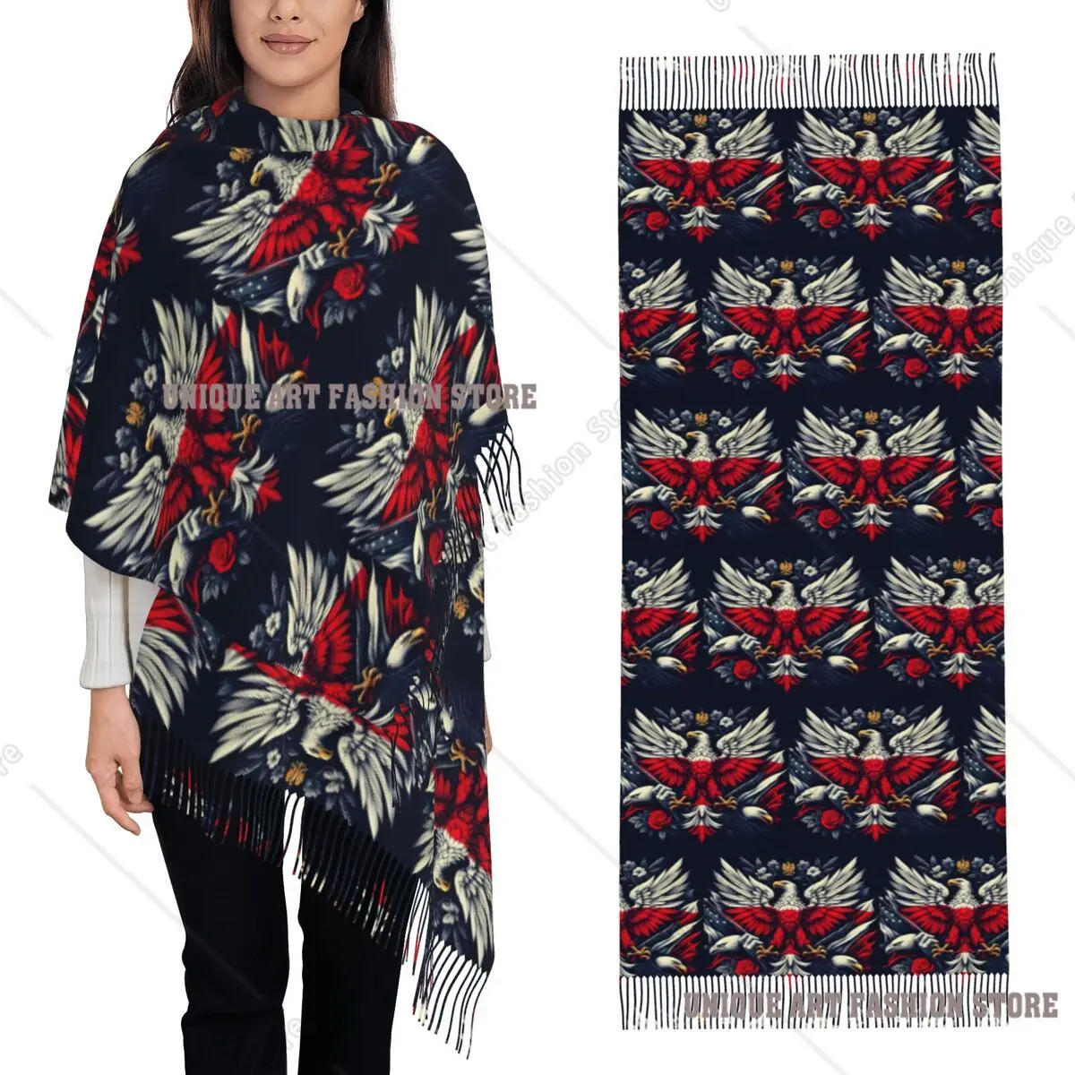 

Polska Polish Flag Poland Flag Scarf Tassel Scarves for Women Soft Warm Shawls and Wraps Large Fall Winter Shawl Wrap