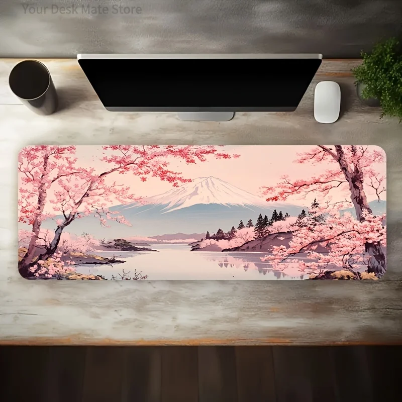 Cute Large Mouse Pad, Butterfly Cloud Watercolor Floral Bow Dreamy Galaxy Print, Non‑Slip Rubber Desk Mat for Office Decor