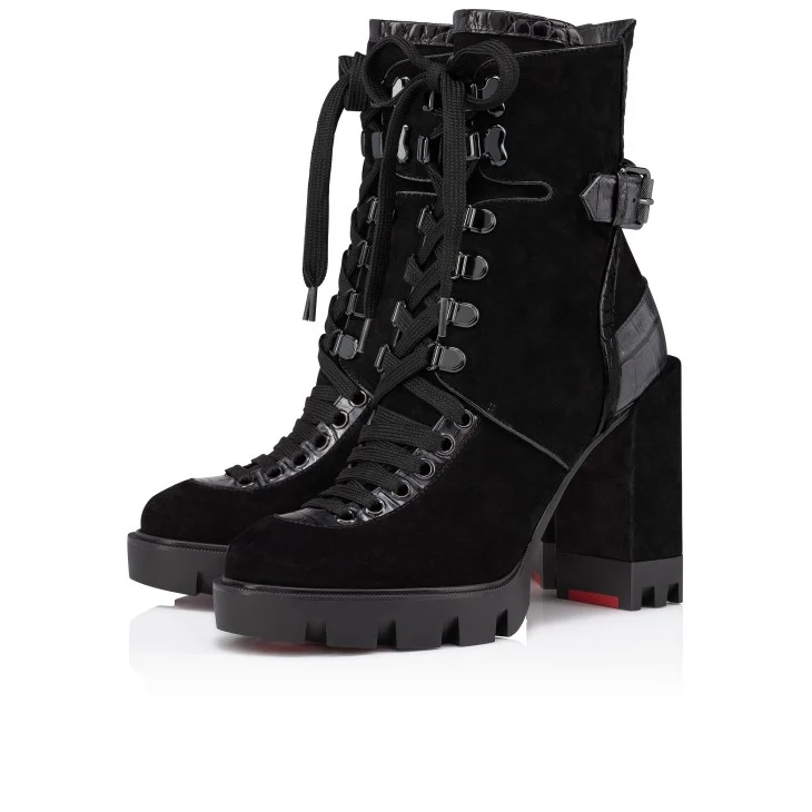 

Женские черные замшевые ботильоны в Европе и Америке, модные короткие ботинки на шнуровке с крокодиловым узором, большие размеры