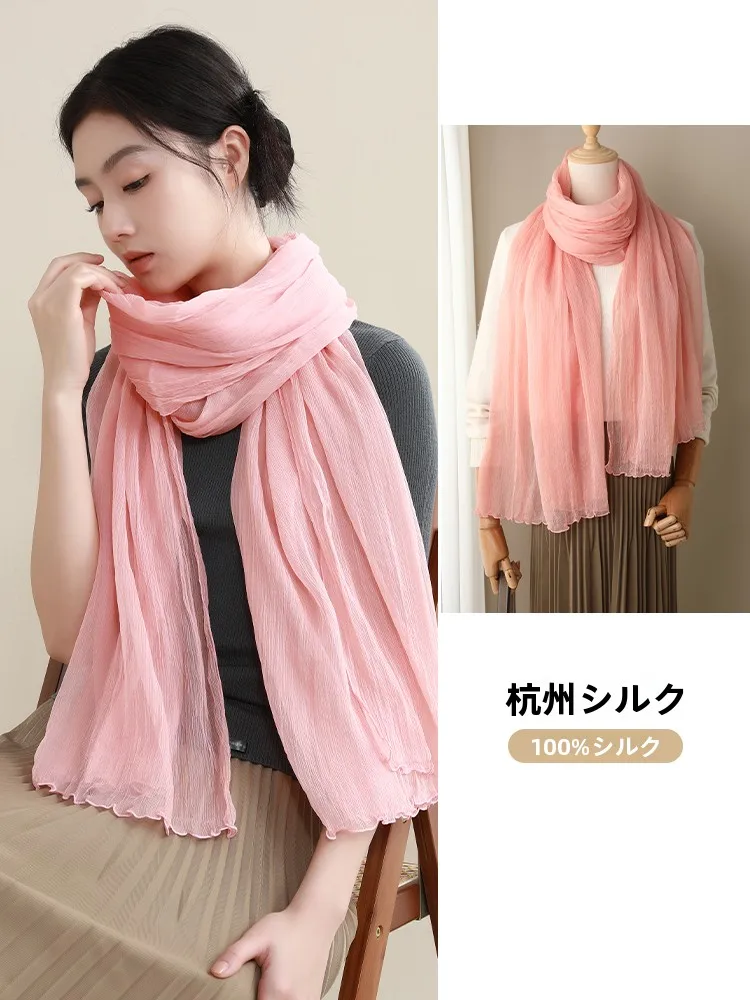 純粋なシルクスカーフショール女性のファッショナブルなシンプルなピンク春秋冬スタイルマルベリーシルクスクエアスカーフ多用途アクセサリー