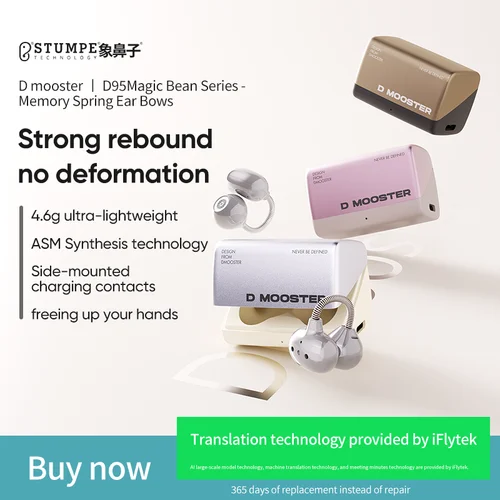 Imagen 2 del producto Auriculares inalámbricos con clip para la oreja D95, auriculares abiertos Bluetooth 6,0, traducción AI, auriculares deportivos ENC