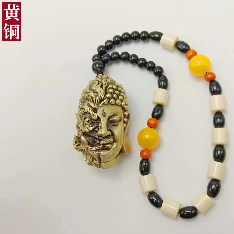 

Латунная фигурка Good and Evil, портативная портативная веревка ручной работы, подвеска в виде головы Будды, мужская культурная игра, снятие стресса или