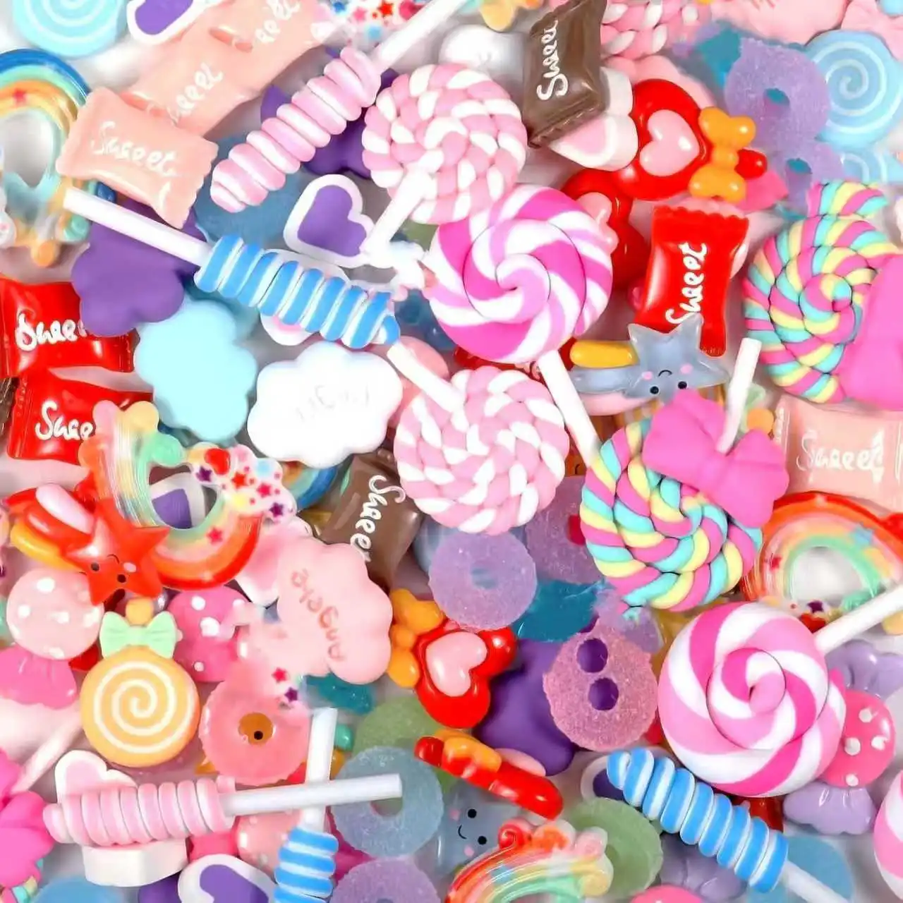 50 peças sortidas encantos bonito conjunto flatback contas fazendo kit misturado doces resina aleatória kawaii doces ornamentos de resina para di