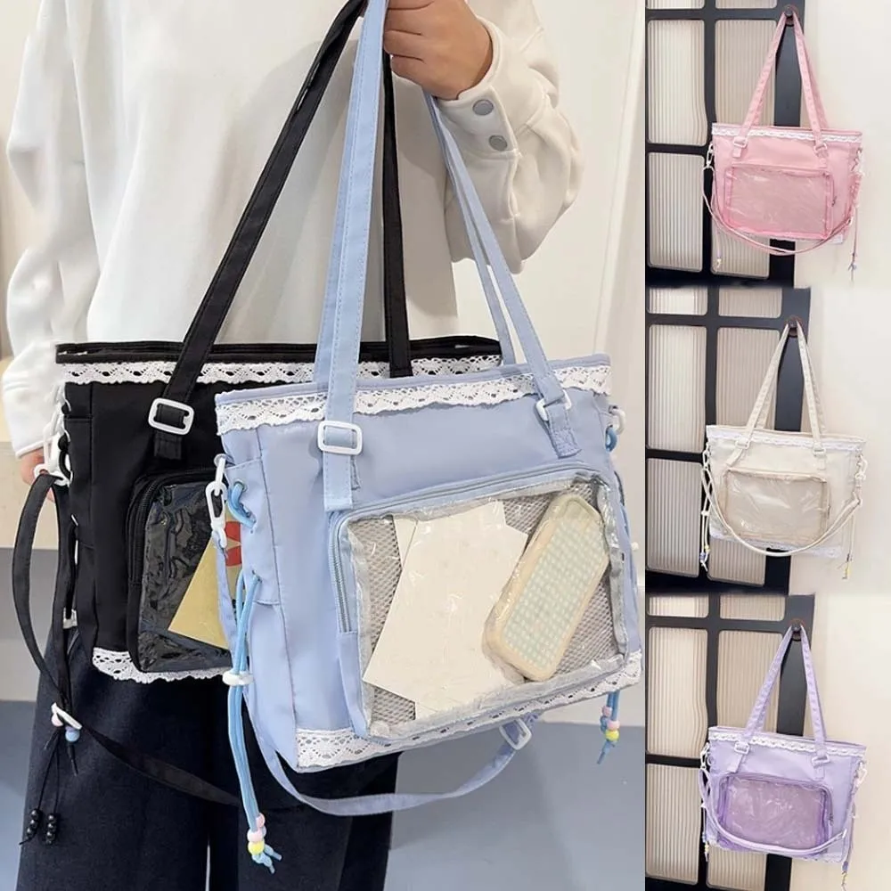 

Lace Decoration Shoulder Ita Bag PVC PU Leather Goth Transparent Handbag Waterproof Japanese Style Y2K Anime Display Bag Work
