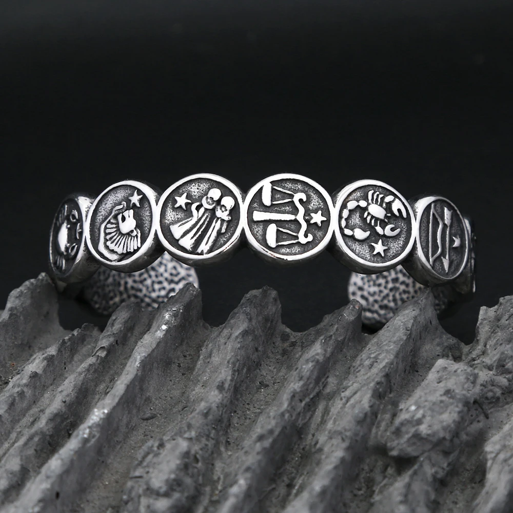 New 316L Stainless Steel Opening Cuff Bracelet For Men Women Fashion Punk 12 Constellation Charm Bracelets Couple Jewelry Gifts