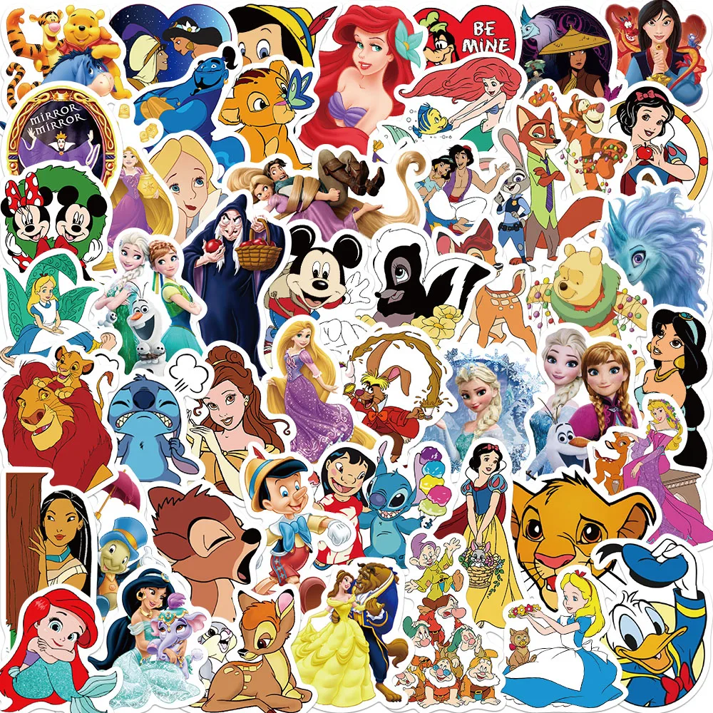 10/30/50PCS Mix Disney Cartoon Micky Winnie Princess Stickers Graffiti Decals For Skateboard Phone Laptop PVC Sticker Kids Toy