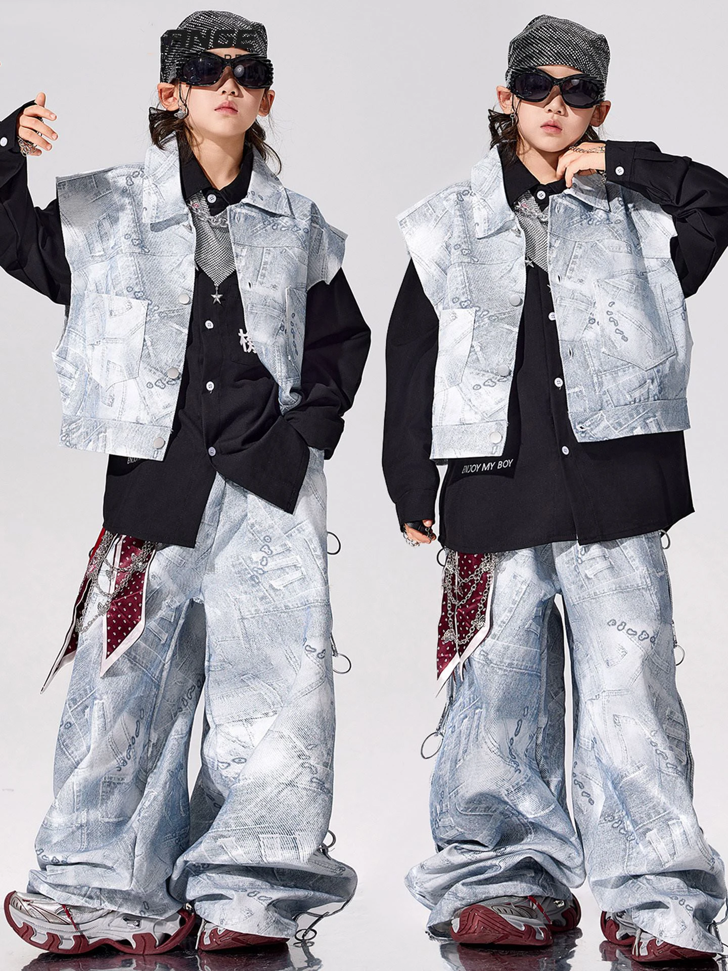 

Одежда для танцев в стиле хип-хоп для подростков, серый жилет, брюки, модный костюм для уличных танцев, костюмы для выступлений на сцене в стиле джаз для мальчиков и девочек, BL18165