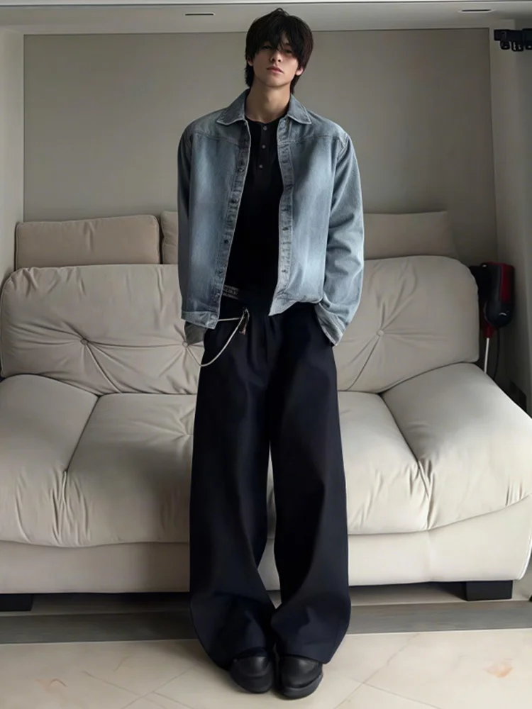 

Bla Wide Leg Casual Pants Men's Cleanfit Trousers Draped High-End Cool Loose Straight Cut Jeans Youth Summer Faion