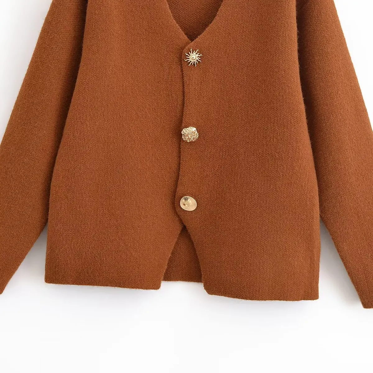 KONDALA-cárdigan informal Vintage para mujer, cárdigan de manga larga con botones marrones, moda Primavera otoño 2025, cárdigan sencillo y elegante para mujer