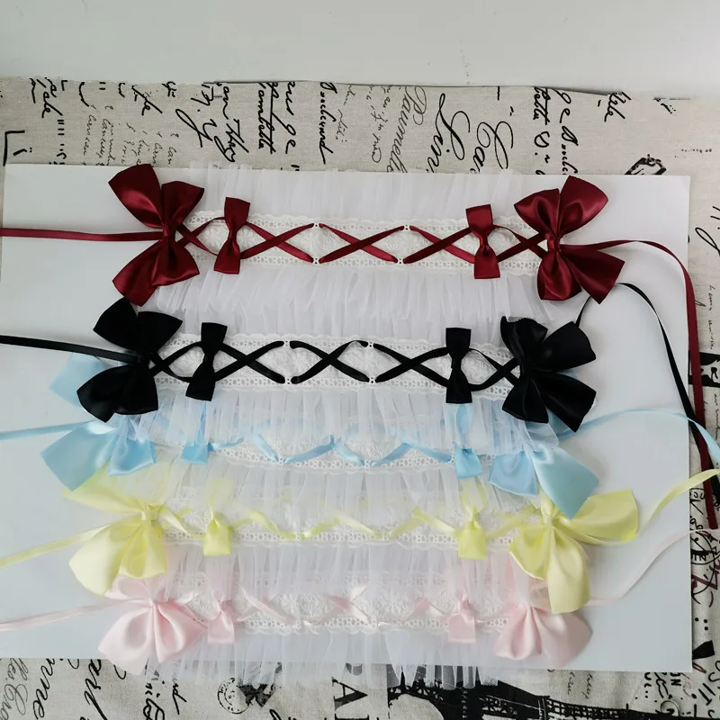 Japanese Anime Gothic Headband Lolita Tea Party Headwear KC Sweet Hair Accessories Handmade Lace Bow Ornament