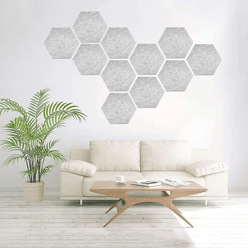 12Pcs Self Adhesive Acoustic Panels Sound Proof Padding Hexagon High Density Sound Proof Foam Panels Wall Stickers Home Decor