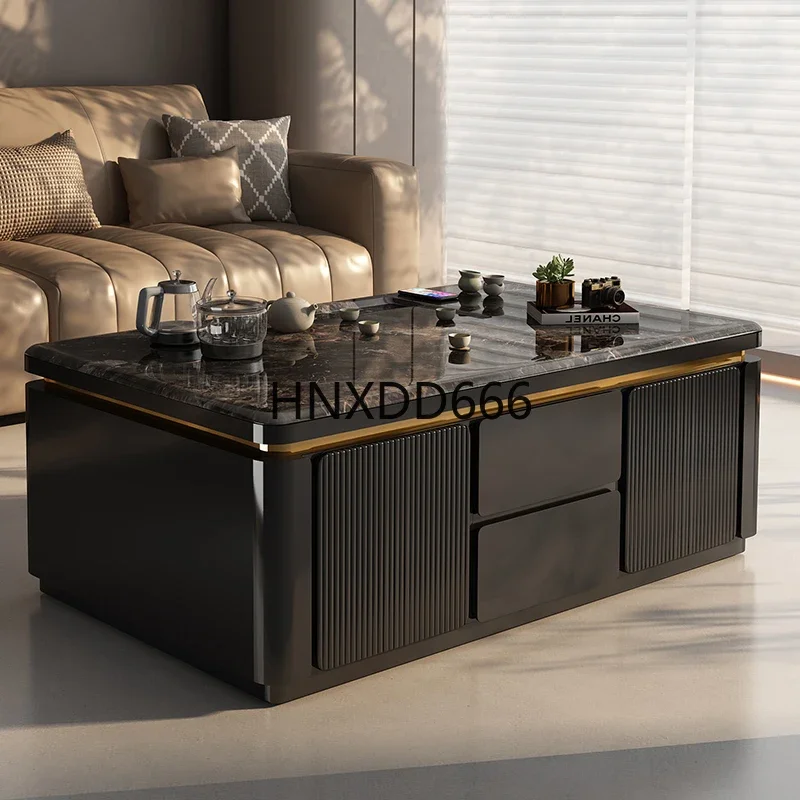 Natural marble solid wood kung fu coffee table villa high-end luxury home