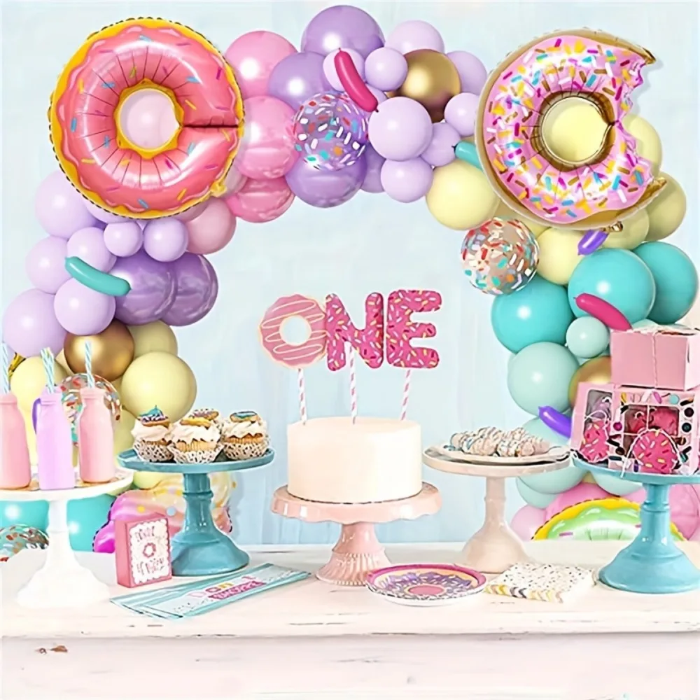 140PCS Donut Ice Cream Balloon Arch Set Birthday Party Spring/Summer/Autumn Party Swimming Pool Balloon Decoration