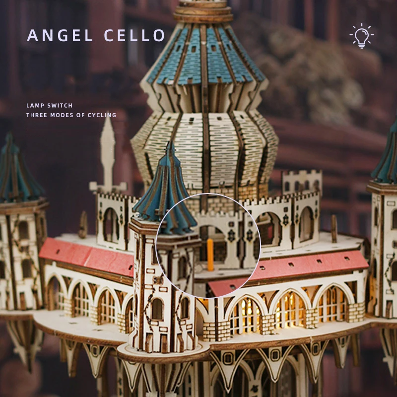 DIY 3D Holzpuzzle Castle in the Sky Spieluhr zusammengebaute Miniaturmodellbausätze Puzzles für Freunde Geburtstagsgeschenke