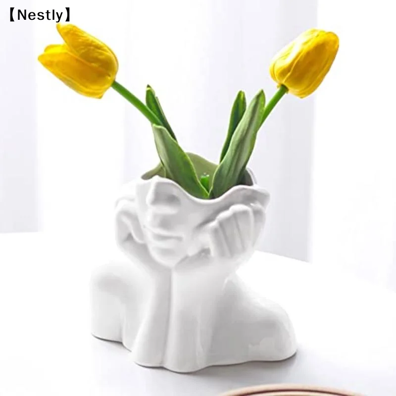 Abstract Face Hand Shaped Ceramic Holder Unique Design For Makeup Brush Storage Desktop Vanity Decor〔Nest〕