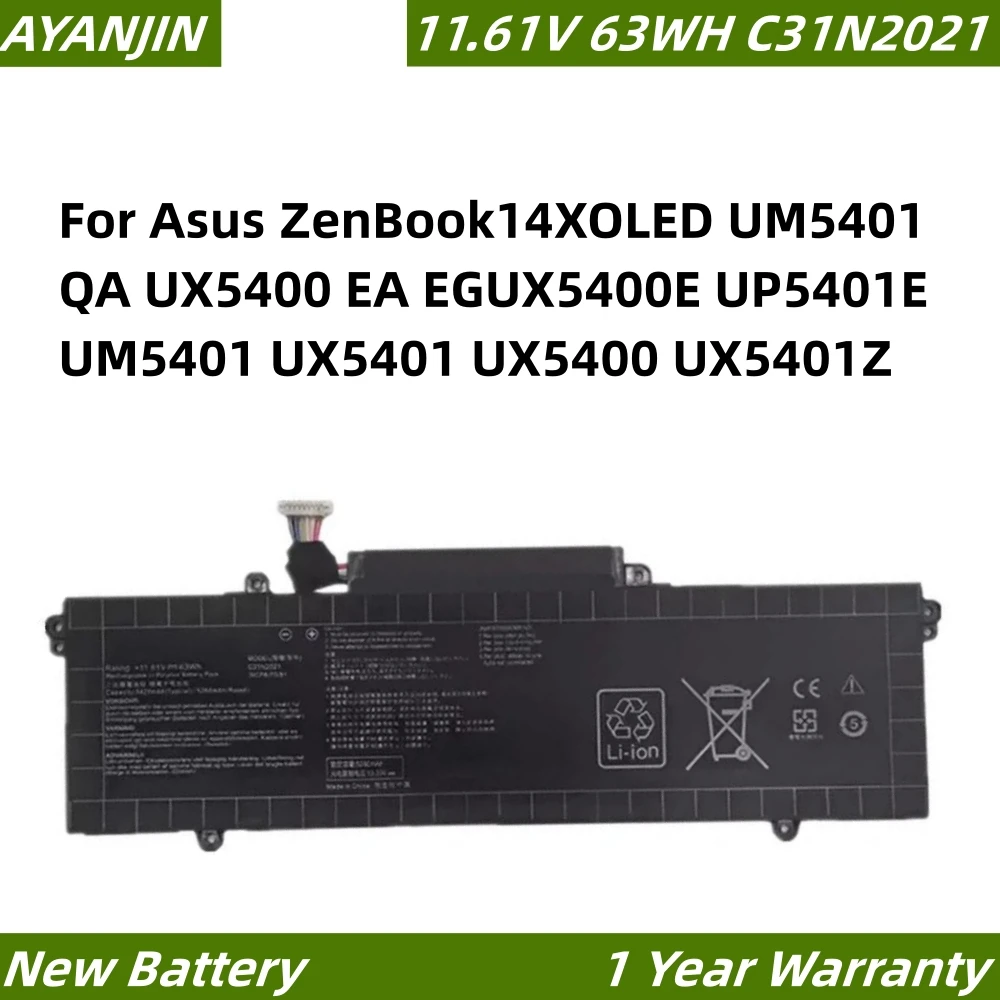 

C31N2021 11.61V 63WH Laptop Battery For Asus ZenBook14XOLED UM5401 QA UX5400 EA EGUX5400E UP5401E UM5401 UX5401 UX5400 UX5401Z