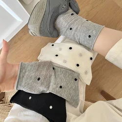 Women Fashion Polka Dot Rolled-edge Socks Summer Thin Hollow Out Breathable Crew Socks Japanese Kawaii Cute Long Ankle Socks