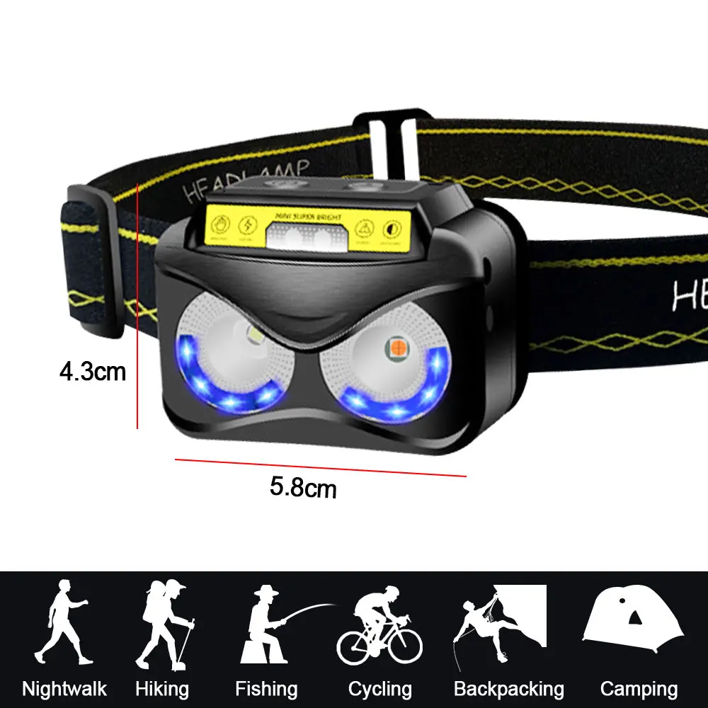 Multifunction Sensor Headlight LED Head Light USB Rechargeable Headlamp Head Torch Flashlight Waterproof for Camping Hiking