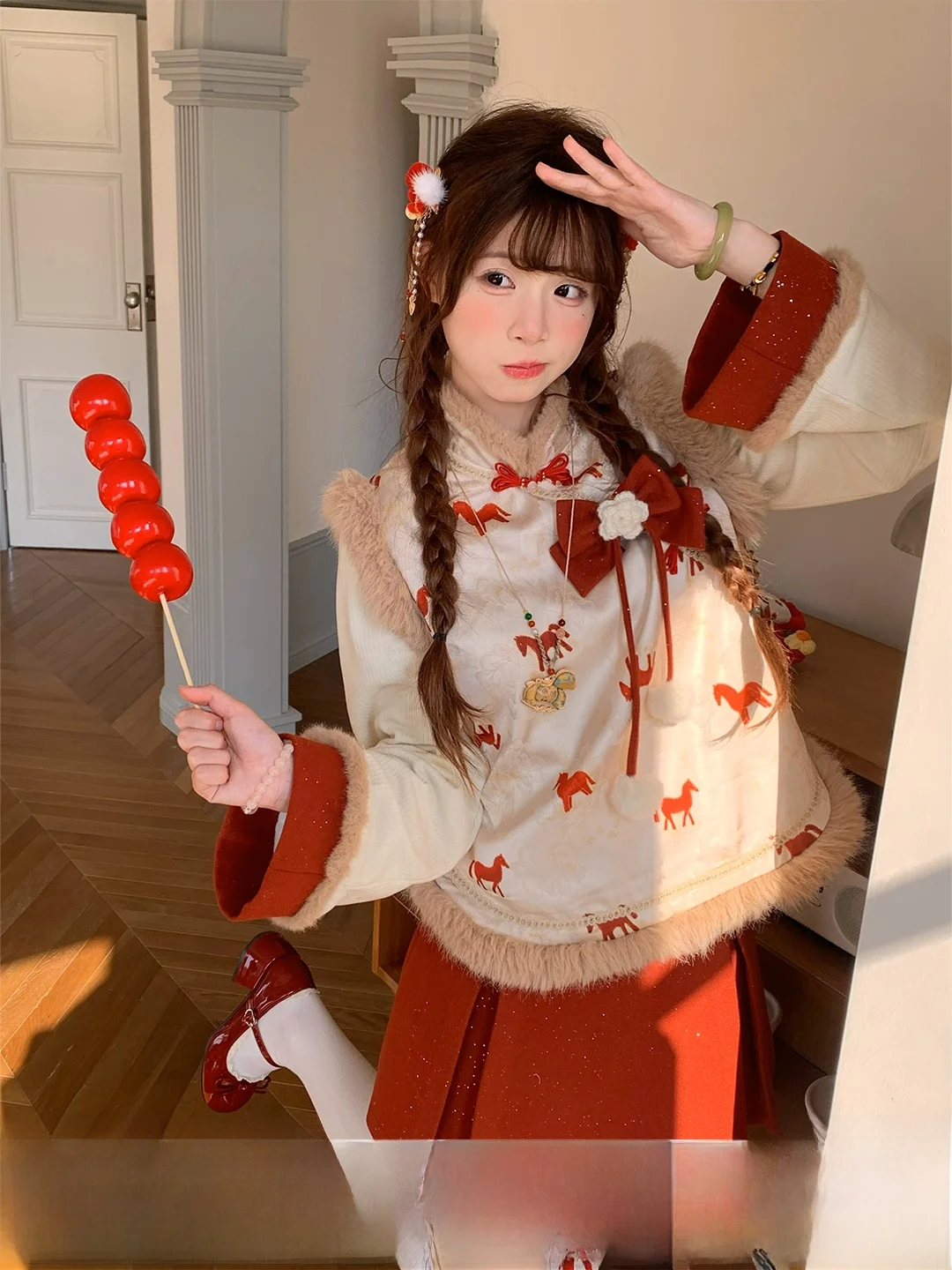 

Sinsingirl Chinese Sle Spring Outfit Fake Two-Piece Silver Spray Skirt Set Long Sve Zipper Closure Regular Fit Faion Set