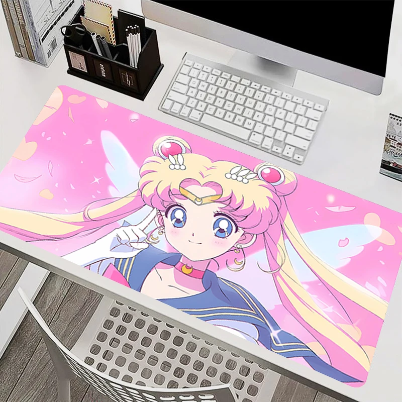 Anime Extended Mouse Pad S-Sailor Moons kawaii Office Desk Mat Pink Carpet PC Computer Mouse Mat Non-Slip Large Gaming Mousepads