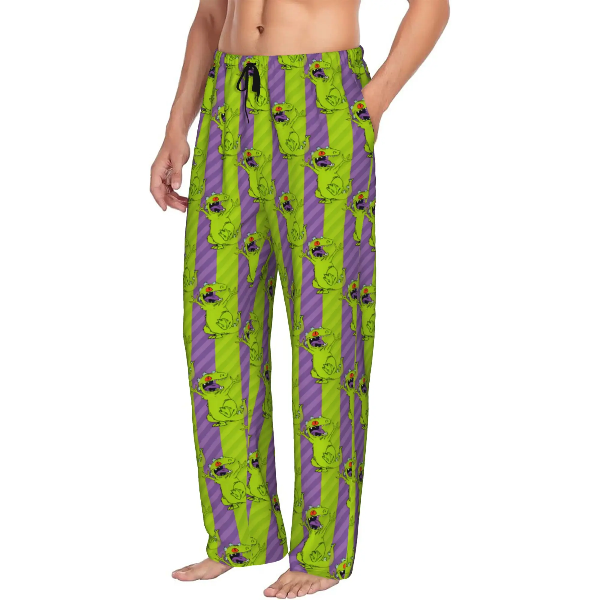 Custom Printed Men R-Rugrats  Cartoon Go Wild Pajama Pants  Sleepwear Sleep Lounge Bottoms with Pockets