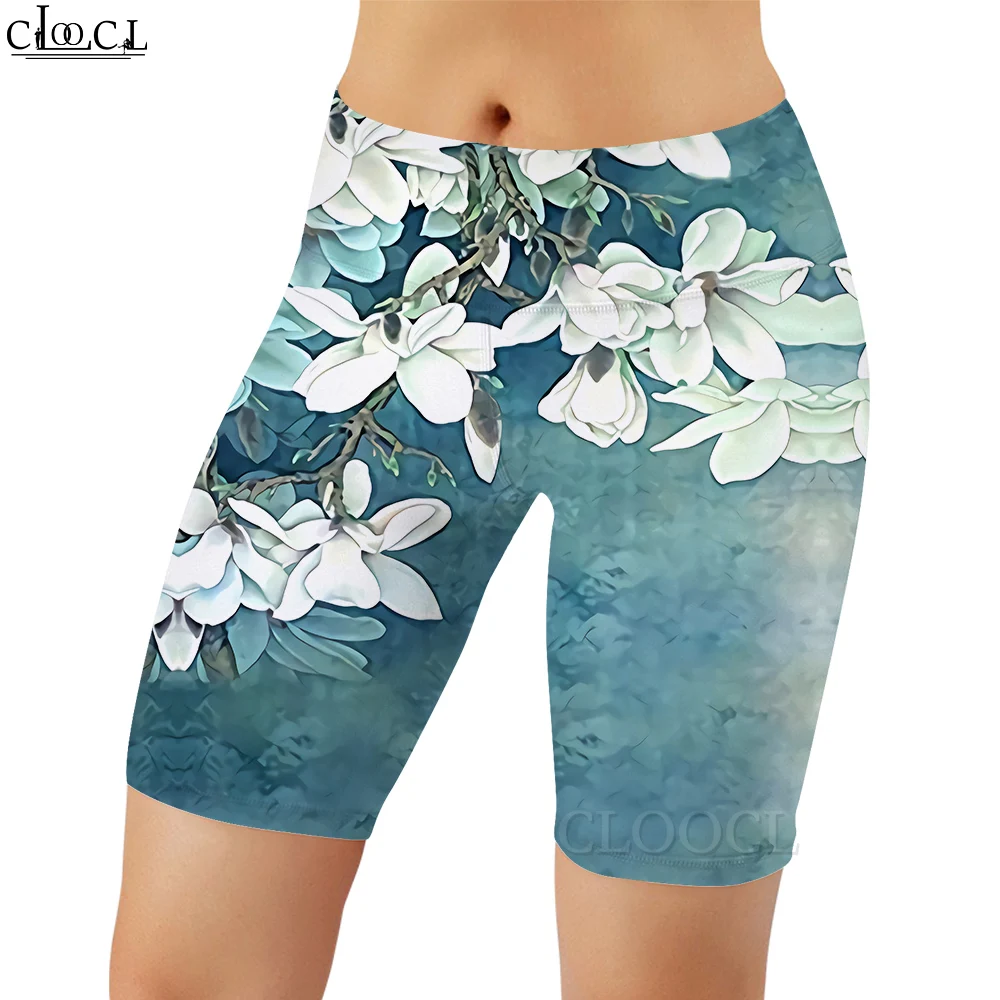 CLOOCL-Leggings con estampado 3D de flores de Magnolia para mujer, pantalones cortos para entrenamiento femenino, mallas de gimnasio hasta la rodilla de cintura alta para correr