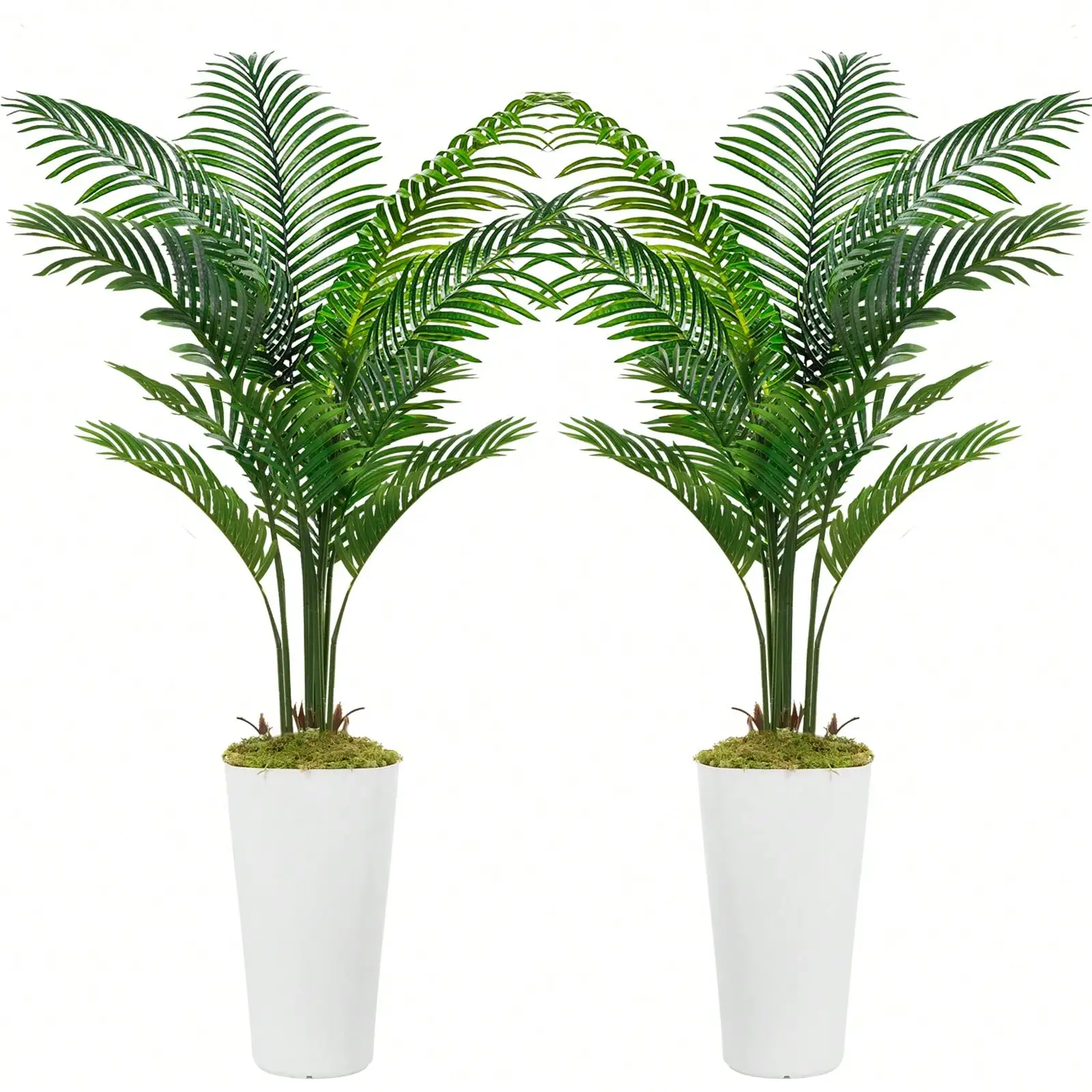 2Packs Artificial Palm Tree 5FT - Fake Tree With White Tall Planter - Paradise Palm Tree Faux Tropical Areca Floor Plant In Pot