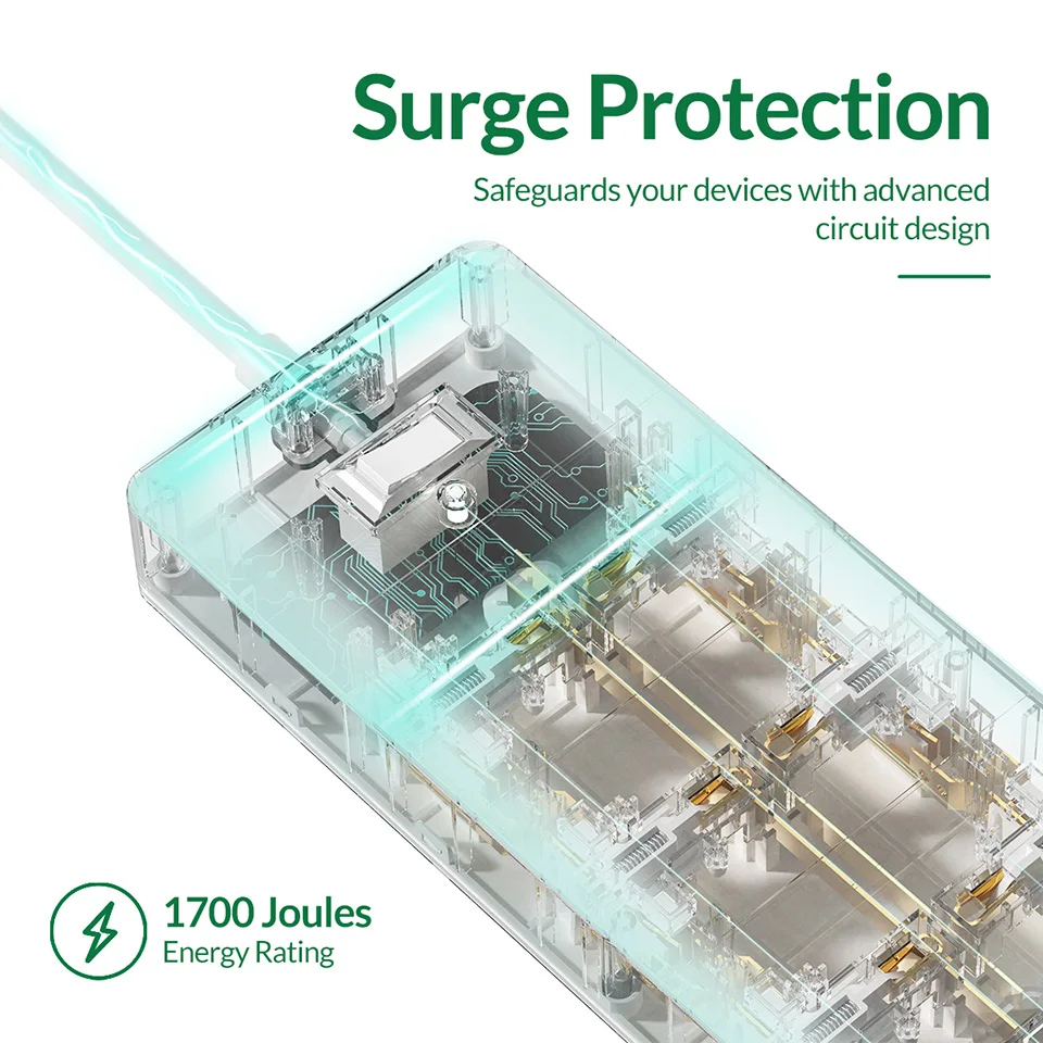 ORICO 스마트 전기 소켓 멀티 AC 콘센트 전원 스트립 어댑터, 다중 USB 포트 서지 보호기, 1.5M 연장 케이블, EU UK