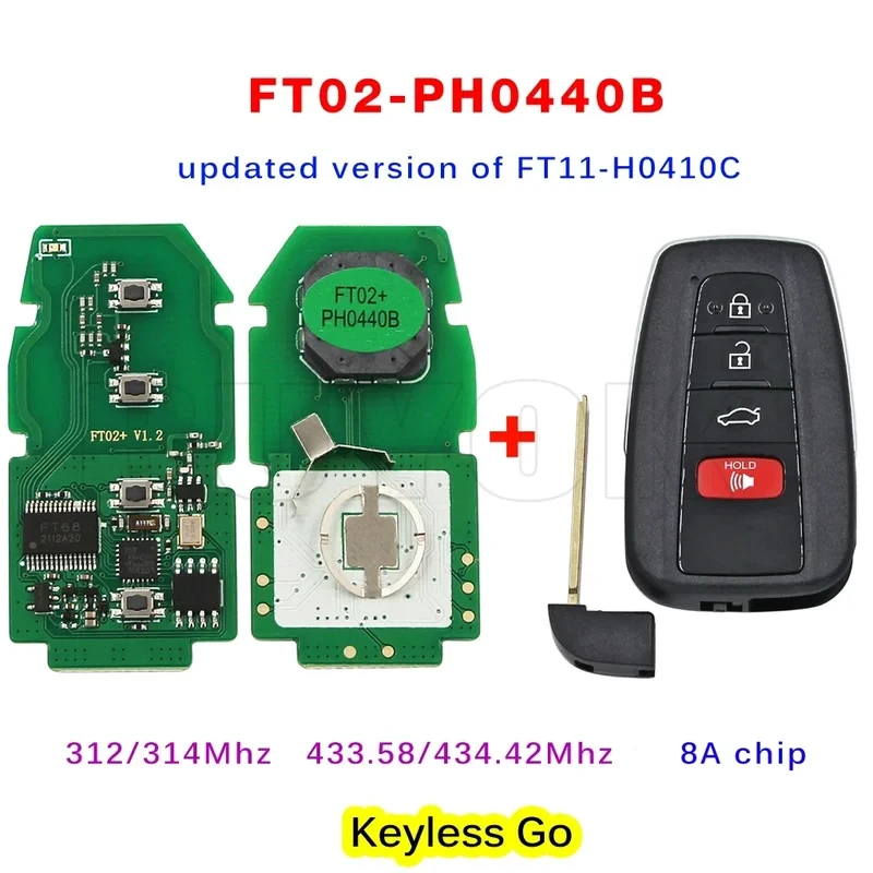 Lonsdor FT02 PH0440B Update Version of FT11-H0410C 312/314/433.58/434.42Mhz For Toyota RAV4 Avalon Frequency Switchable 8A Chip
