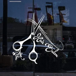 Haircut Scissors Beauty Hair Salon Window Wall Sticker Hairdress Nail Salon Wall Decal Vinyl Decor