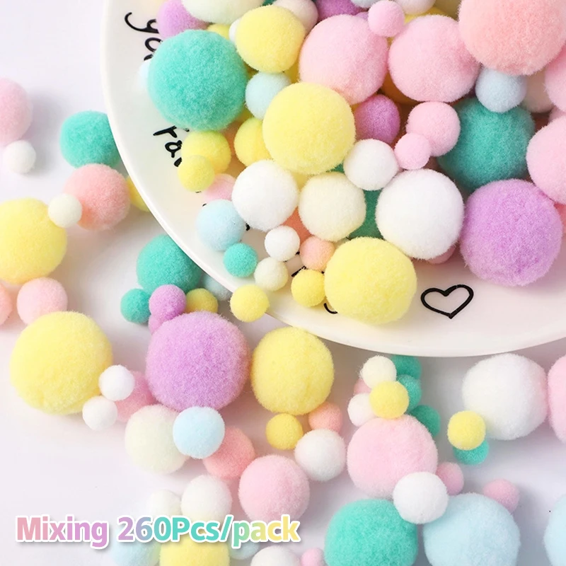 New 260 Pcs/Lot 10-30mm Macaron Fluffy Pompom Fur Balls Colorful Pom Soft Furball For Handmade Crafts DIY Decoration Accessory