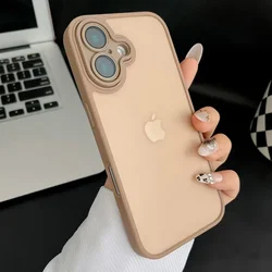 Desert Titanium Gold metal lens frame matte phone case for iPhone 16 15 14 13 12 11 Pro Max Plus fine hole shockproof hard cover