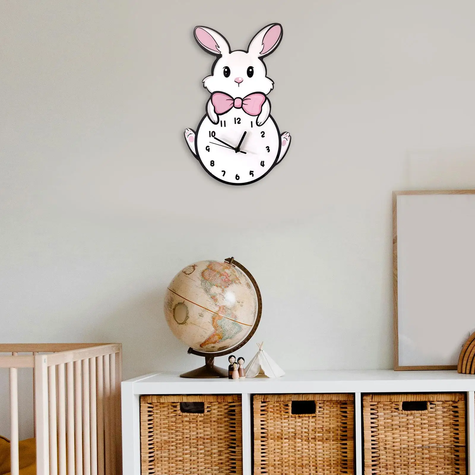 Cartoon Wall Clock Rabbit Wall Hanging Clock Decor Silent Decorative Clock for Bedroom Home Indoor Kids Room Living Room