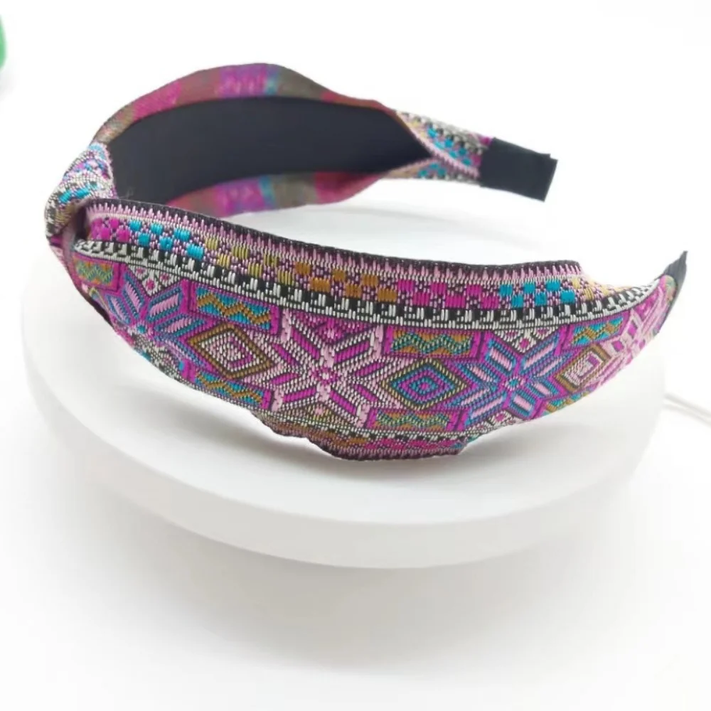 Ethnische Stil Stickerei geknotet Stirnband für Frauen Mädchen Stoff Haar Hoop weibliche waschen Gesicht Haarbänder Geschenke Haar-Accessoires – Detail 8