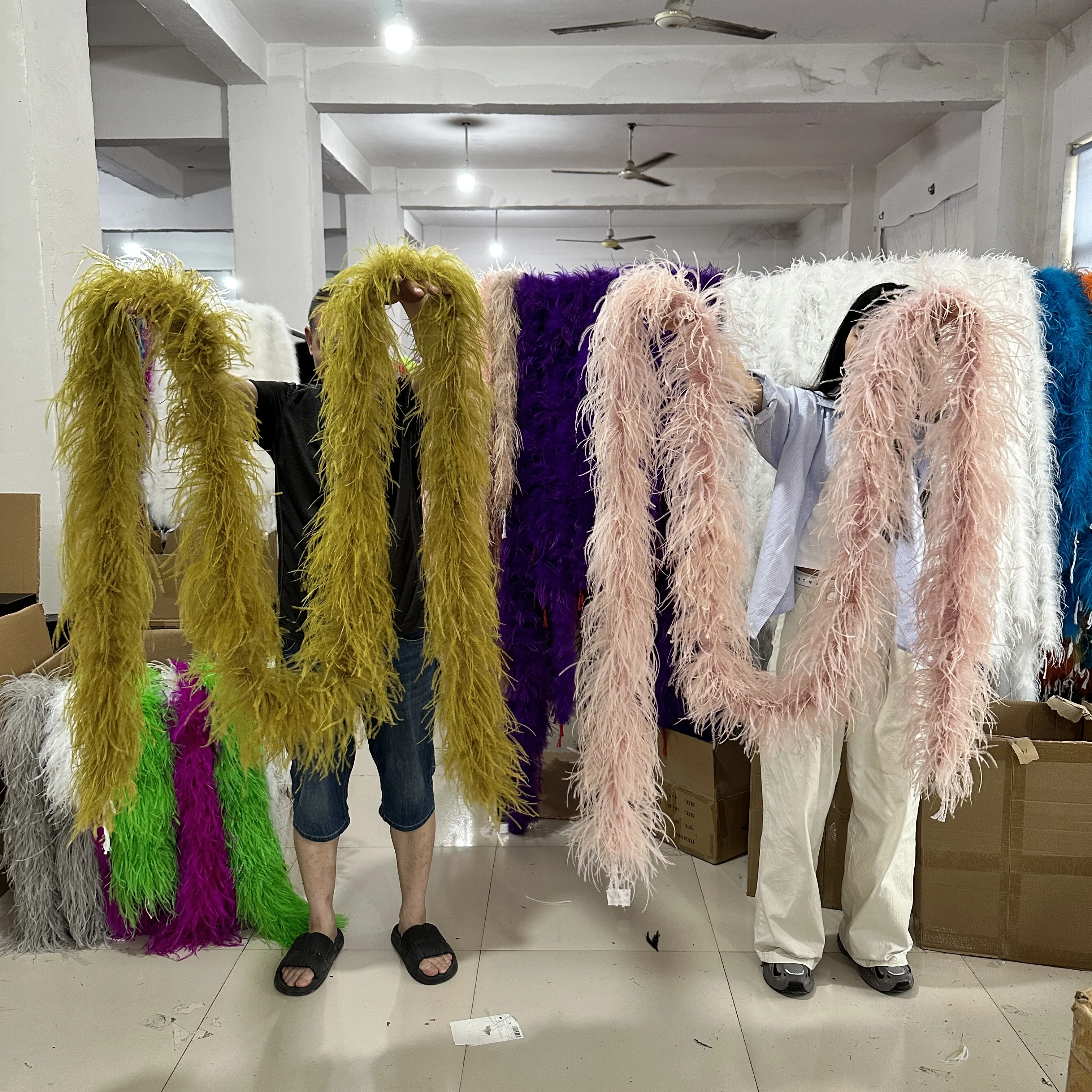 Boas de plumas de avestruz esponjosas de 6 capas, 1,3-4M, para disfraz de carnaval, ropa, accesorio de costura, plumas para vestido de boda, decoración de chal