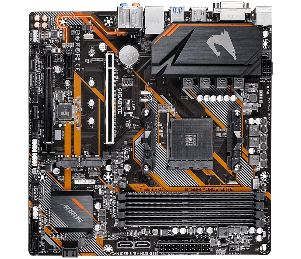 Gigabyte  B450M AORUS ELITE AMD B450 /4-DDR4 DIMM /M.2 /USB3.1 /Micro-ATX /New / Max-64G Double Channel AM4 Motherboard