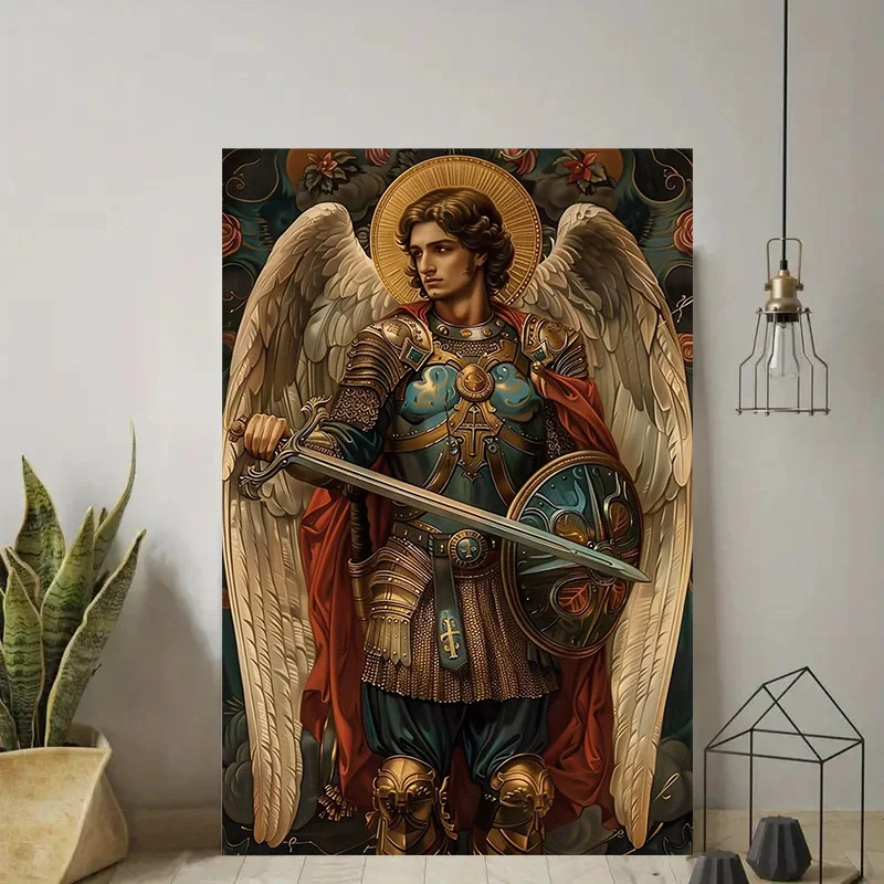 Angelic Warrior Oil Painting Canvas Print, Medieval Fantasy Artwork, High Definition, Waterproof, Fade-Resistant Wall Decor