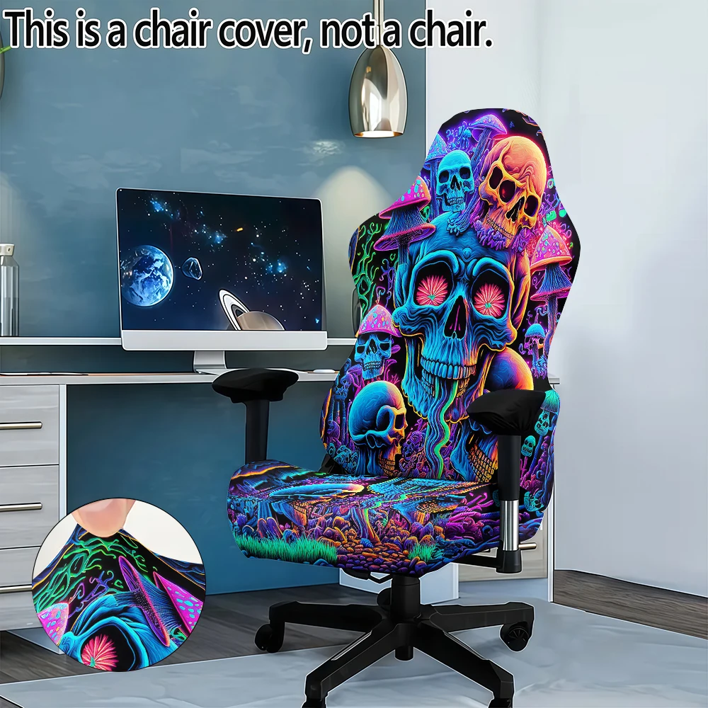 Skull Print Thick Office Computer Game Chair Covers Slipcovers Stretchy Reclining Racing Gaming Chair Cover Protector Decoration