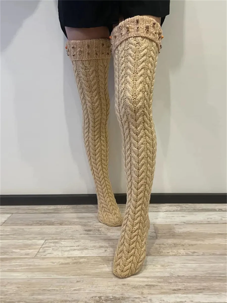 

Solid Color Thigh High Long Socks Fall Winter Socks Hosiery Women Warm Knit Stockings