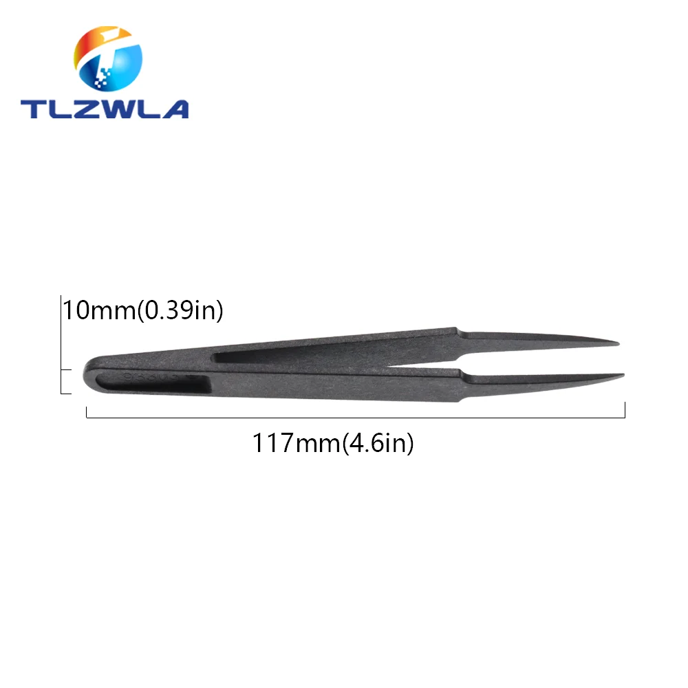 1PCS New Anti-static Plastic Tweezer Heat Resistant Repair Tool Portable Black Straight Bend 93303 Tweezer