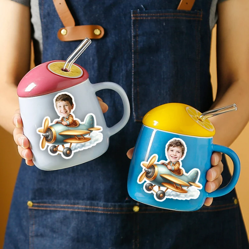 Autocollants thème Portrait personnalisables, 20 pièces/50 pièces, motif pilote et avion Vintage, décor de célébration de fête d'anniversaire pour enfants