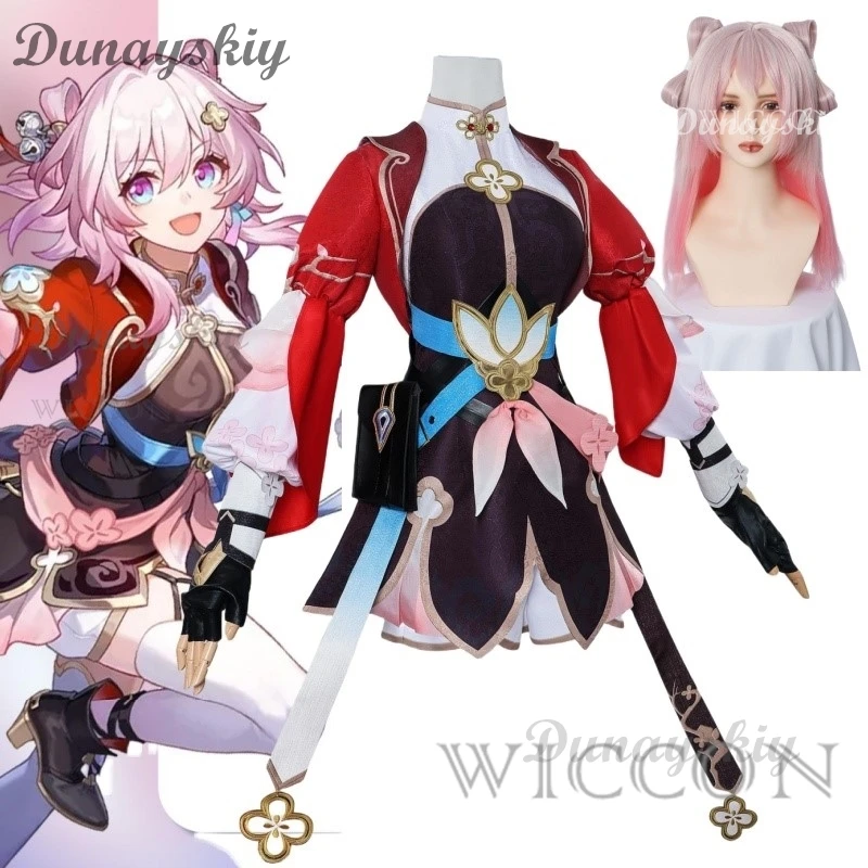 

New Imaginary Hunt March 7th Cosplay Costume Wig Honkai Star Rail Dress Uniform Ear Clip Astral Express Halloween Party Women